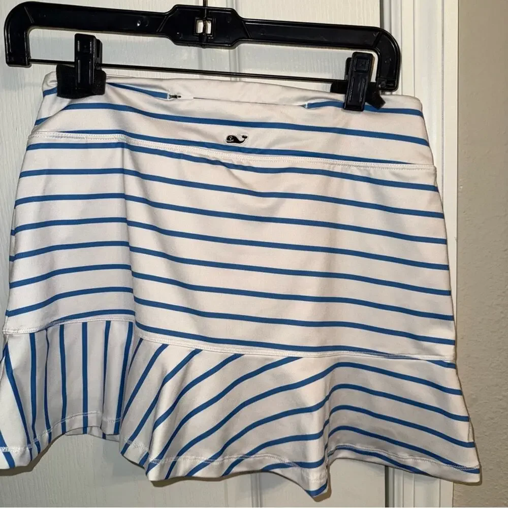 Vineyard Vines White and Blue Ruffled Trumpet Mini Skort skirt/short